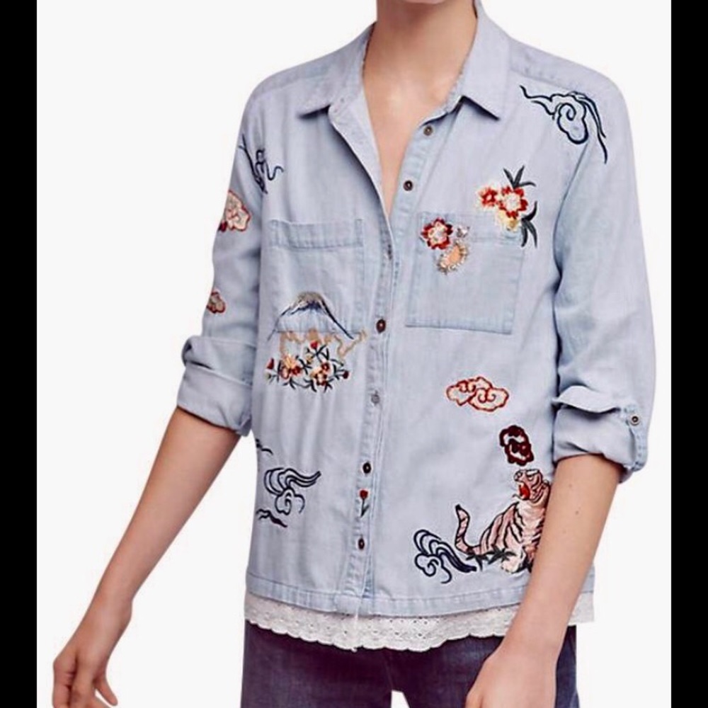 Anthropologie Holding Horses Chambray Top